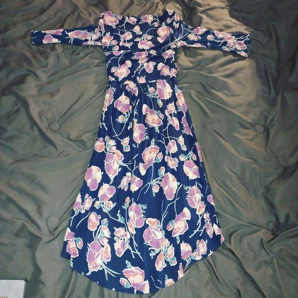 Maeve by Anthropologie Womens Heppel Ruched Dress Size SP Navy Floral High Low - Picture 4 of 6
